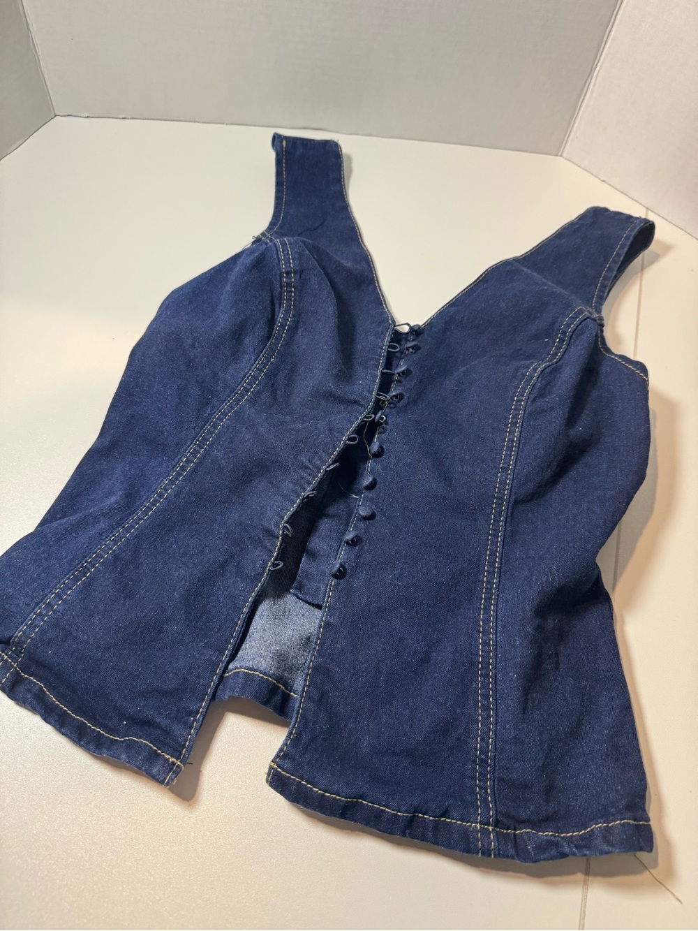 Emerson Lang Dark Wash Denim Hook-and-Eye Corset Vest Top - Size XS